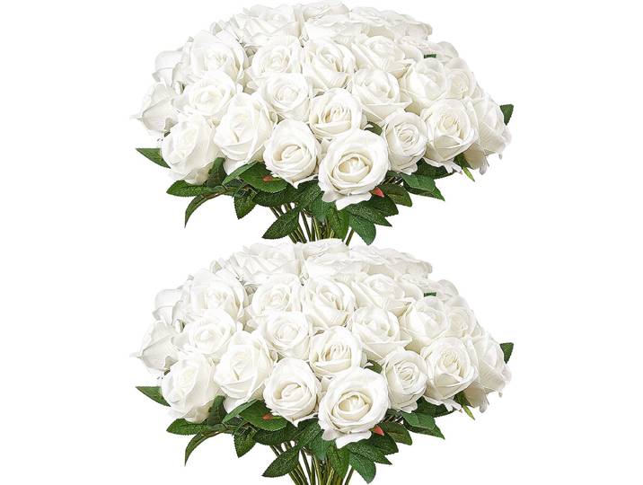 VEVOR Kunstrozen Wit 60 Stuks Kunstrozen Kunstbloemen Neproos