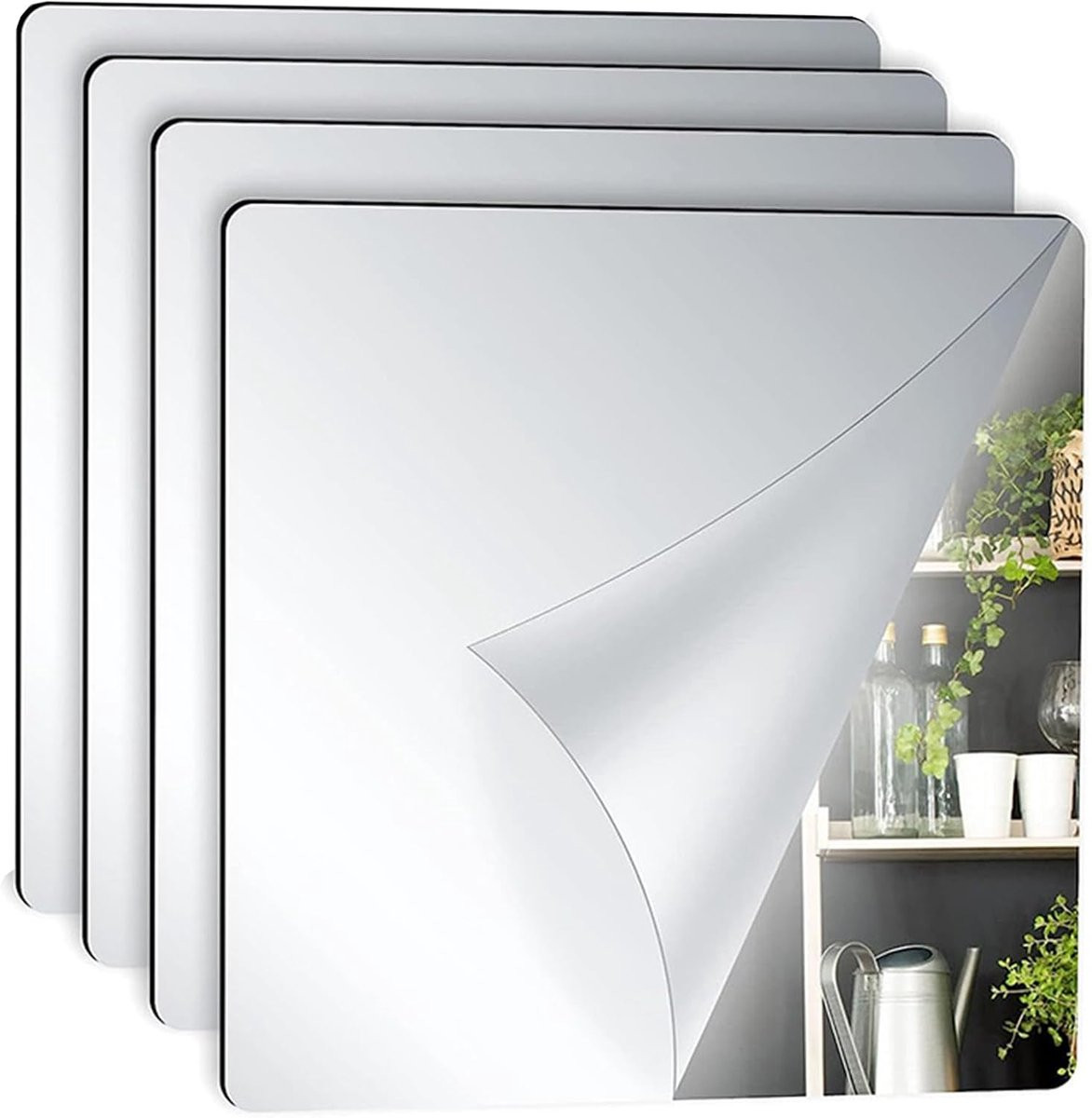 KZQ Acryl Zelfklevende Spiegel Stickers - 4 Stuks Flexibele Muurstickers voor Huisdecoratie