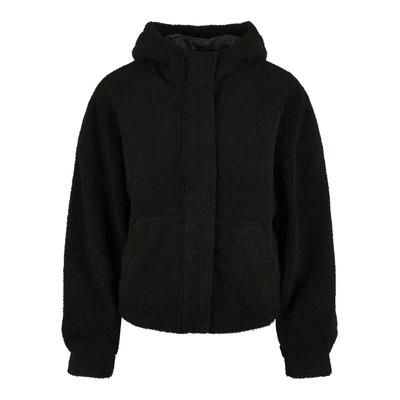 Langmantel URBAN CLASSICS "Urban Classics Ladies Short Sherpa Jacket", Damen, Gr. L, schwarz, 100% Polyester, Mäntel
