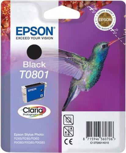Epson Hummingbird zwarte inktcartridge T0801 Claria Photo pigmentgebaseerde inkt 7,4 ml