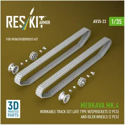 ResKit Merkava Mk.4 Workable track set late type w/Sprockets (2 pcs) and idler wheels (2 pcs) (3D Printed)