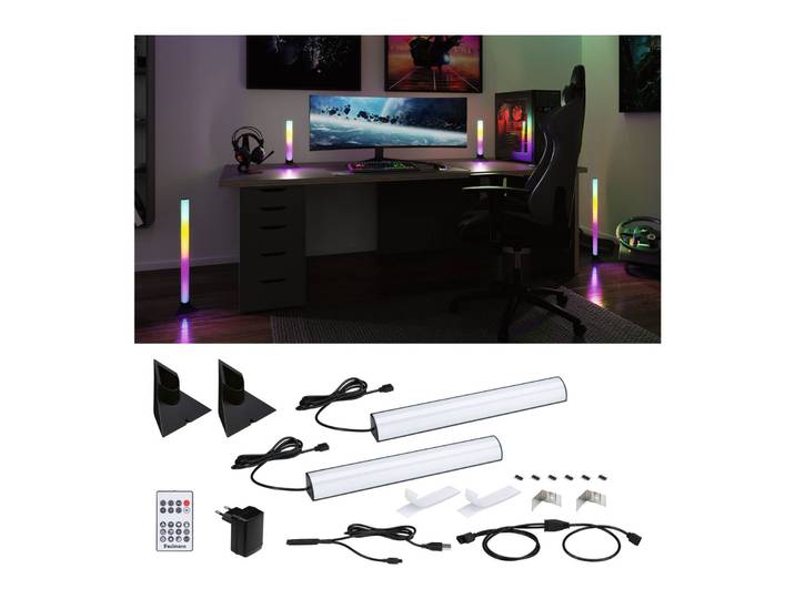 Paulmann 2er-Set EntertainLED Lightbar Dynamic RGB 30cm Fuß Lightbar, dimmbar, schwarz, für Wohn- / Esszimmer, Aluminium, Modern