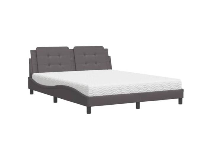 PUGYNBK Zadar Bett mit Matratze, Kunstleder, Grau, 160 x 200 cm Gepolstertes Kopfteil, Lattenrost, 22D-Schaumstoff, doppelte Härte H2/H3