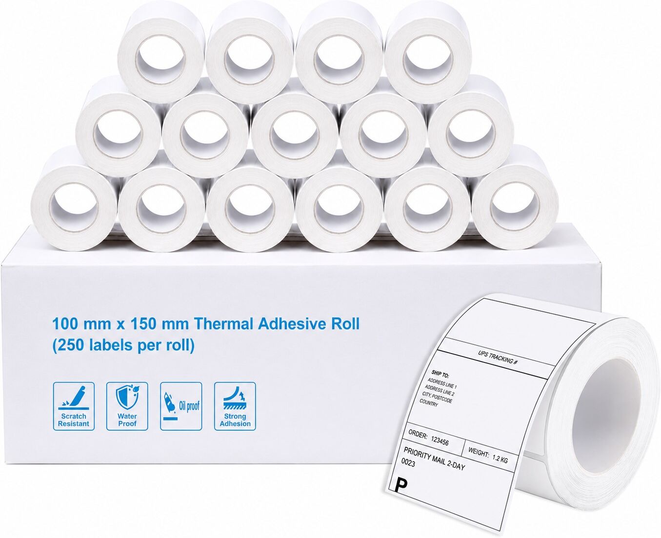 Unbranded 100 x 150 mm (4" x 6") Premium Coated Self-Adhesive Direct Thermal Label for Zebra 20 Rolls/5000