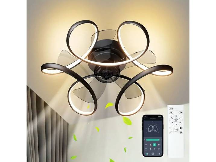 Ventilateur de plafond moderne, ventilateur décoratif suspendu avec lampe, moteur réversible, adapté à la cuisine et au salon, ventilateur-lustre créatif.