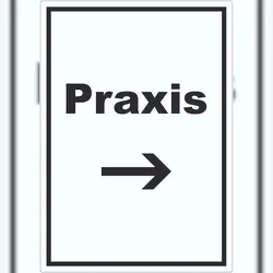 HB-Druck Praxis Aufkleber mit Text und Richtungspfeil rechts Arzt Gesundheit hochkant A9 (37x52mm)