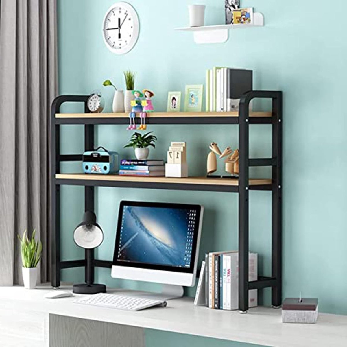 Bureau Boekenplank Desktop Organizer met 2 Laags Opslag - Zwart - B/D/H: 115 x 24 x 98 cm