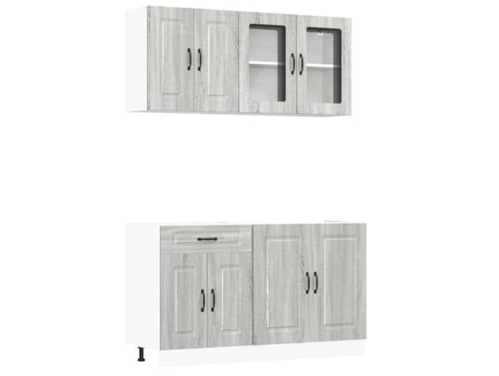 HKTMGDNG 4-TLG. Küchenschrank-Set Kalmar Grau Sonoma Holzwerkstoff Modulares 4-teiliges Küchenzeilen-Set für die Optimierung kleiner Räume, mit Glaselementen für moderne Küchen.