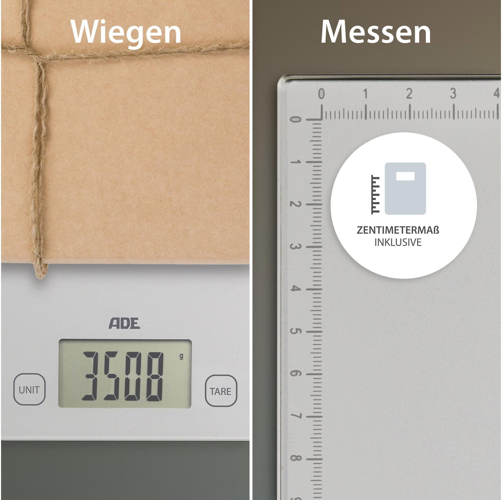 Küchenwaage ADE "Bridget digital", grau, silberfarben, B:21cm H:1,9cm L:29,7cm, ABS-Kunststoff, Glas, Küchenwaagen, Küchenwaage grau, silberfarben Einheitsgröße