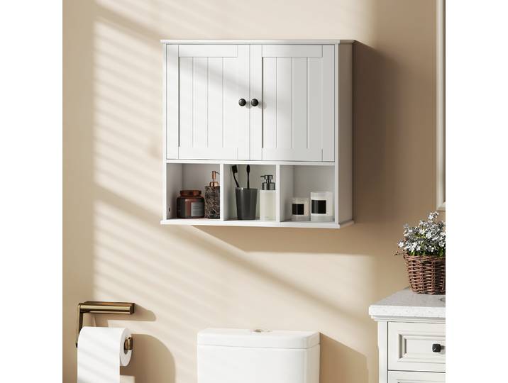 HOMCOM Armoire Murale Salle de Bain 2 Portes Étagère Blanc