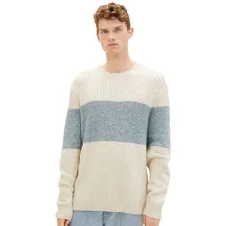Tom Tailor Herren Rundhals Pullover STRUCTURED KNIT - Regular Fit - Beige Navy multi structure 32725 - M