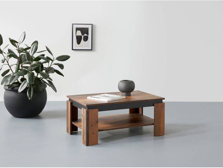 Couchtisch HELA TIM , schwarz-weiss (oldw, schw), B:90cm H:40cm T:60cm, Tische, Couchtisch, mit Ablageboden, quadratisch oder rechteckig