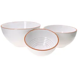 3er Set Salatschüssel Wolle Ø 17,5cm + 20,5cm + 24cm weiß Gr. S M L rustikal Ton stabil lasiert