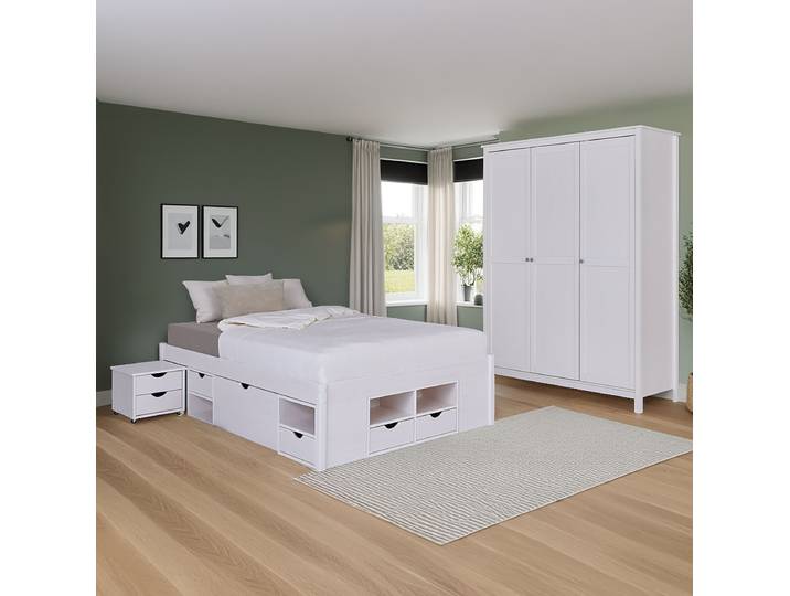 Chambre Chilly lit rangement 140 x 200cm Blanc