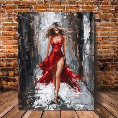 Inspired Finds Elegant Woman In Red Dress Framed Canvas Wall Art Modern Decorative Painting 7.87x11.81in