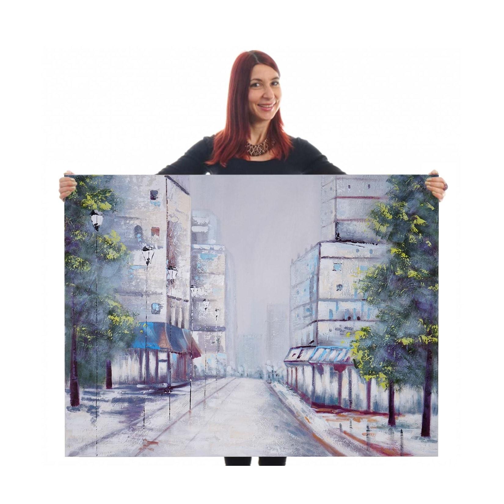 Wandbild Ortschaft, 100% handgemaltes Ölgemälde Gemälde XL, 120x90cm