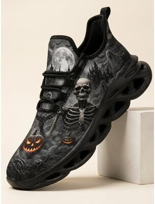LightInthebox Men's Halloween Skeleton Pumpkin Sneakers, Dark Gothic Graphic Lace-Up Walking Shoes for Men, Costume Parties, Festivals and Horror Events