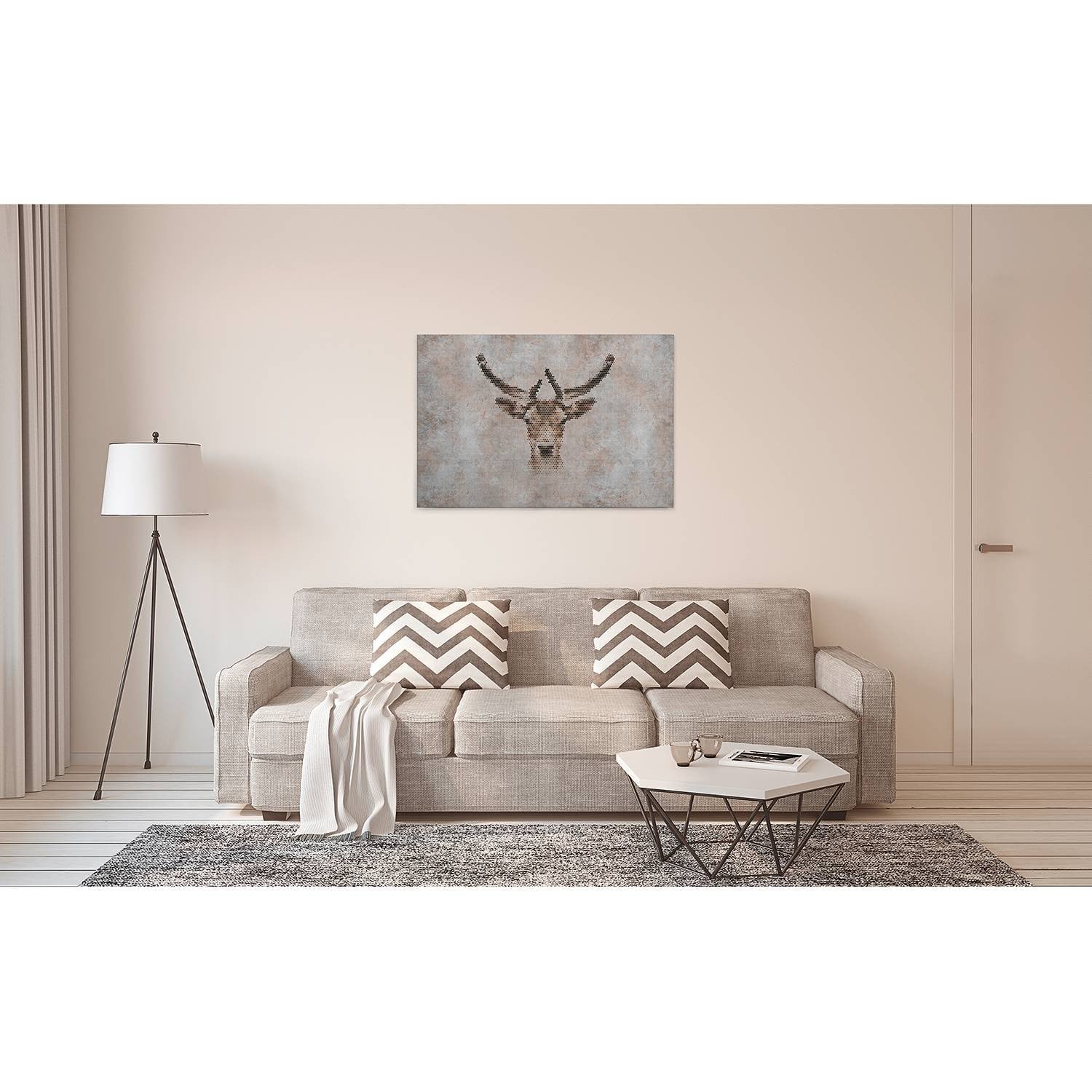home24 Deer & Big Three wanddecoratie, grijs, 90 x 60 cm