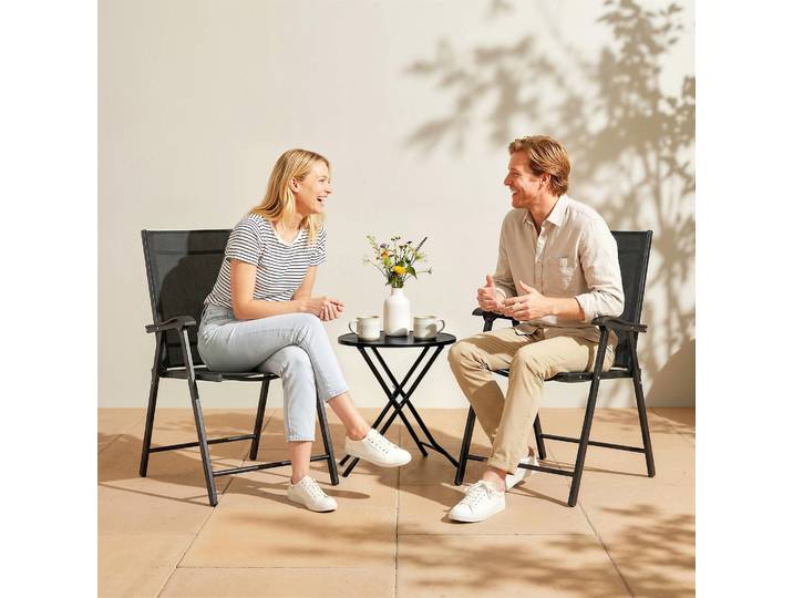 Outsunny Chaises Pliantes Jardin Acier Textilène Noir Lot de 2