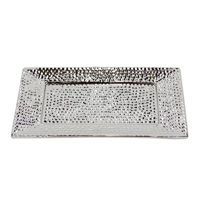 Dekotablett I.GE.A. "Keramik-Schale", silber, B:28cm H:2cm, Keramik, Dekoschalen, eckig Dekoschale silber Tablett Weihnachtsdeko Deko Advents-Tablett