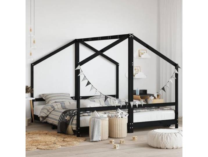 WXGTBKPR Kinderbett Doppelbett 2X (90x190) cm aus Massivholz Kiefer Schwarz