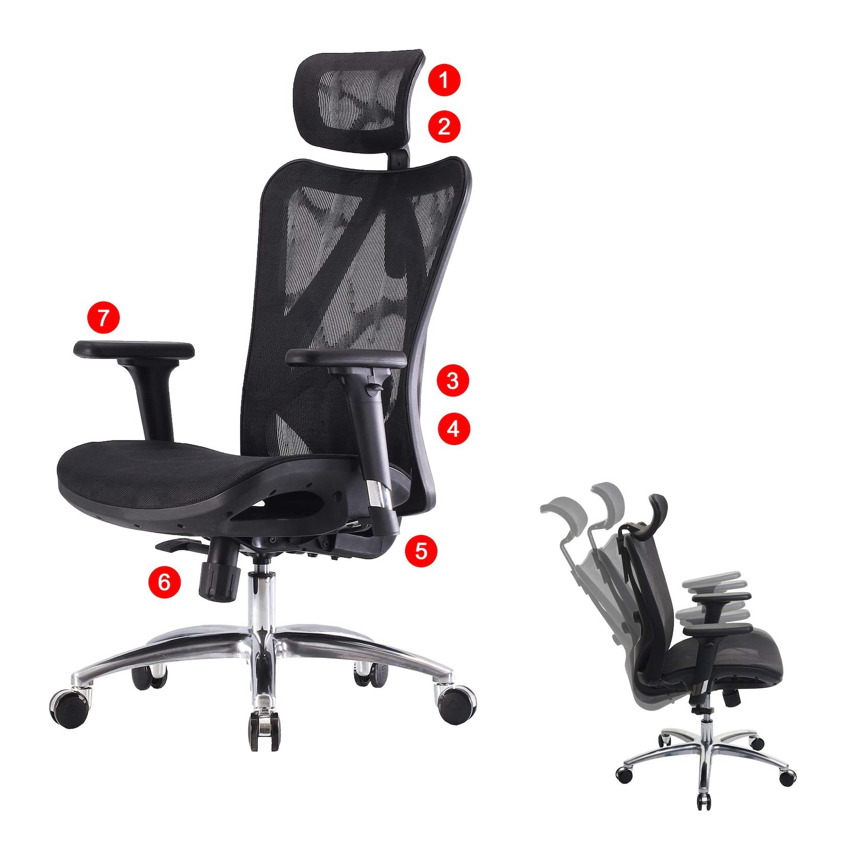 SIHOO Bürostuhl Schreibtischstuhl, ergonomisch, verstellbare Armlehne, 150kg belastbar ~ Bezug schwarz, Gestell schwarz