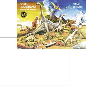 Ursus Zeichenblock 8404000 Dinosaurier, A3, 120 g/m², weiß, geleimt, 30 Blatt