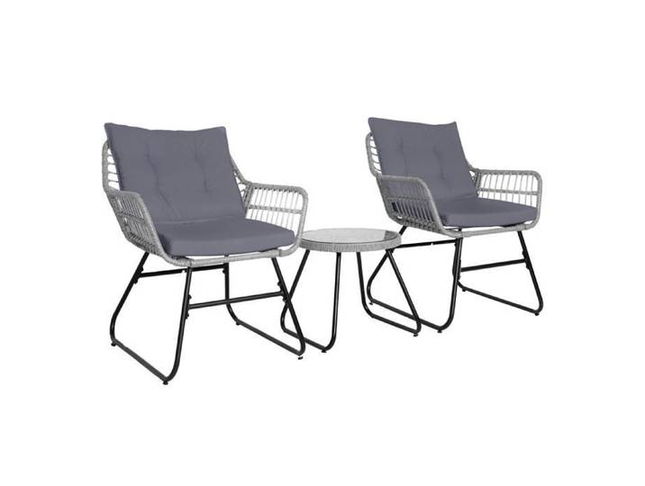SVITA AMALFI Rotin Outdoor Salon de jardin 2 personnes Set de balcon 3 pièces incl. coussins Bistroset Polyrattan Gris clair