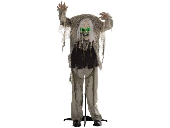 Homcom 160Cm Halloween Dekoration stehendes Skelett mit LED-Lichter, Soundfunktion, Grau, Kunststoff, 30x160x65 cm, Dekoration