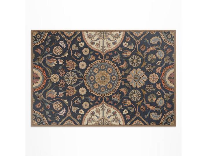 Wallfluent Teppich 140x210 cm Pflanzliches Ornament Vintage Stil, Kastanienfarben, Kunststoff, 140x210 cm, Teppiche und Böden, Teppiche