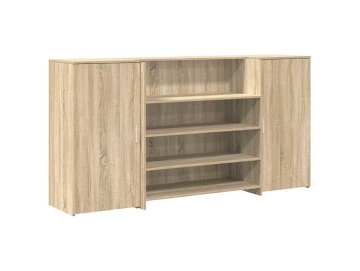 HKLGBVCR Empfangsschreibtisch Sonoma-Eiche, 200 x 50 x 103,5 cm, Holz Integrierte Theke, Schrank, Seitenteile, Wandbefestigung im Lieferumfang enthalten, professionelle Verwendung