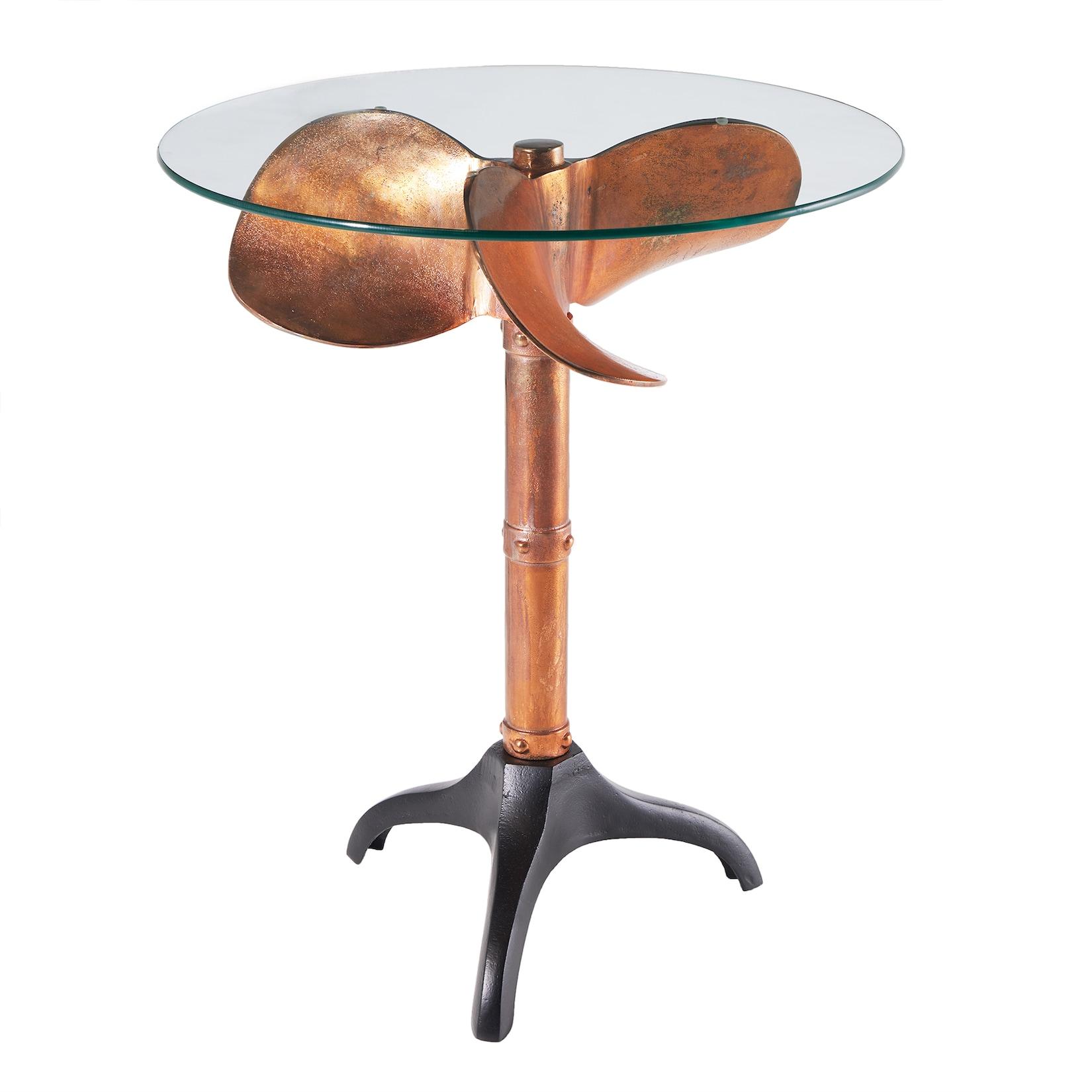 riess-ambiente Beistelltisch OCEAN - Handgefertigter Beistelltisch 75cm kupfer schwarz Glasplatte rund Metall maritim