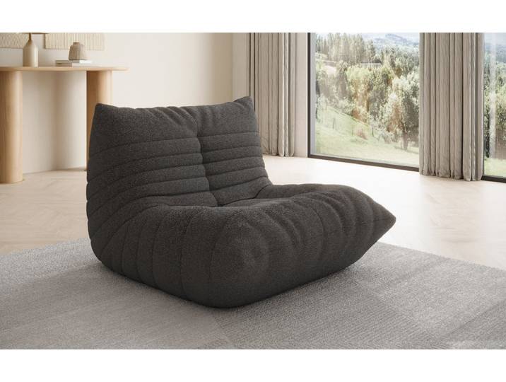 Designer Sofa-Sessel Calmo in Teddy Bouclé - Grau - Bouclé - Luxusbetten24