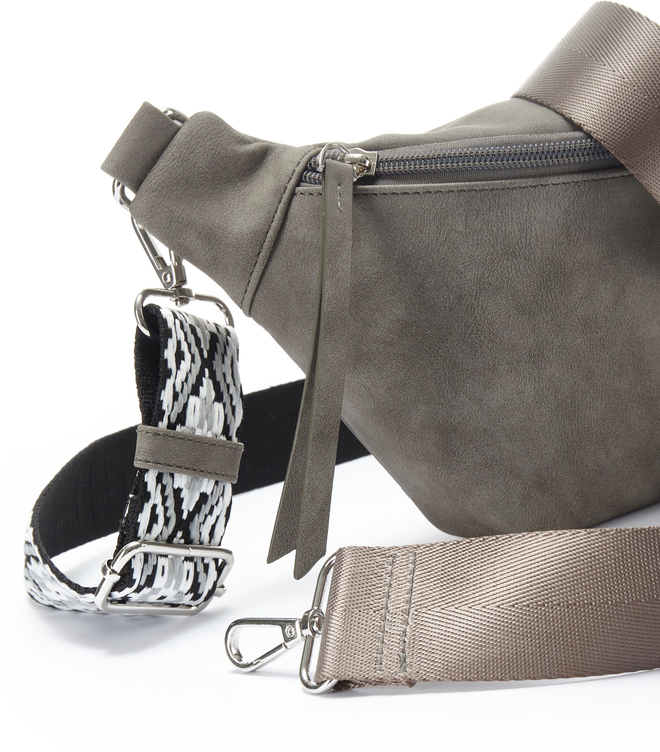 Bauchtasche VIVANCE "Umhängetasche, Hüfttasche, Crossbody Bag, Gürteltasche", Damen, Gr. B/H/T: 26cm x 12cm x 7cm, grau, Lederimitat, bestickt, unifarben, Taschen Bauchtasche, Handtasche Damen zum Umhängen mit austauschbarem Schulterriemen VEGAN grau B/H/