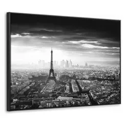 LEINWAND Bilder mit Rahmen - Paris - Skyline - Eiffelturm - Stadt - Wolken - 80x60