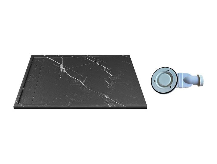 Receveur de douche extra plat à poser ou à encastrer recoupable en résine SMC avec siphon - Noir marbré - 140 x 90 cm - LYROSA