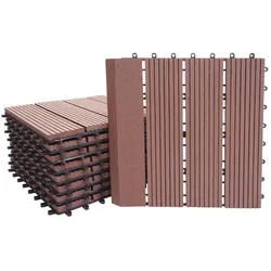 Mendler WPC Bodenfliese Rhone + Abschluss, Holzoptik Balkon/Terrasse, 11x je 30x30cm = 1qm Premium ~ coffee linear senkrecht