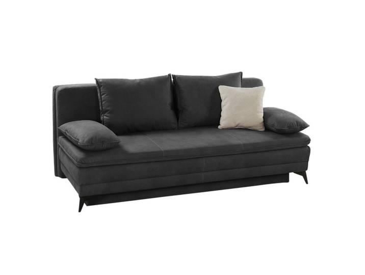 DAUER-SCHLAFSOFA Wellenunterfederung integr.Topper Bettkasten B202/T105/H90 cm, Liegefläche 158x199 cm, Mikrofaser Anthrazit / 15159