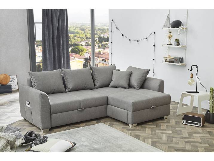 Ecksofa JOCKENHÖFER GRUPPE Boomer L-Form, B: 236 cm , grau, B:236cm T:94cm, Korpus: 100% Polyester;Kissen: 100% Polyester, Sofas, Ecksofa, mit Schlaffunktion, Bettkasten & Zierkissen, 2 separate Liegeflächen