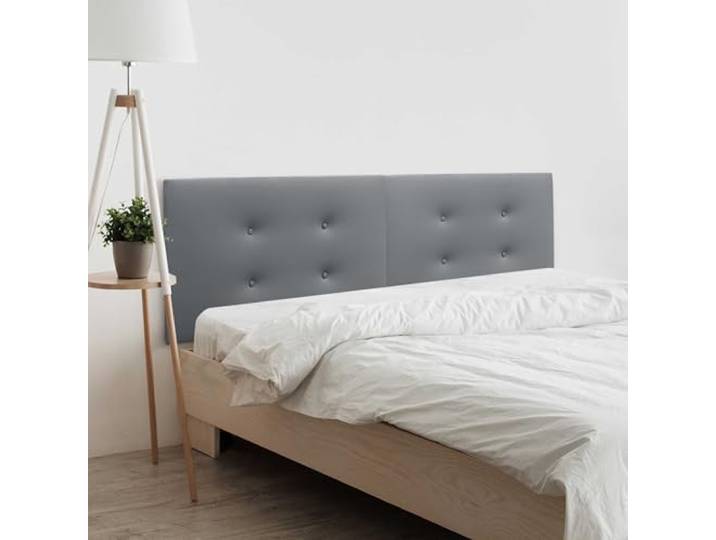 DHOME Kopfteil aus Kunstleder oder Acualinstoff mit 2 Reihen doppelter Knöpfe aufgeteilt in 2 Teile High End gepolstertes Kopfteil (Kuntsleder Grau, 220cm Dual (Betten 200))