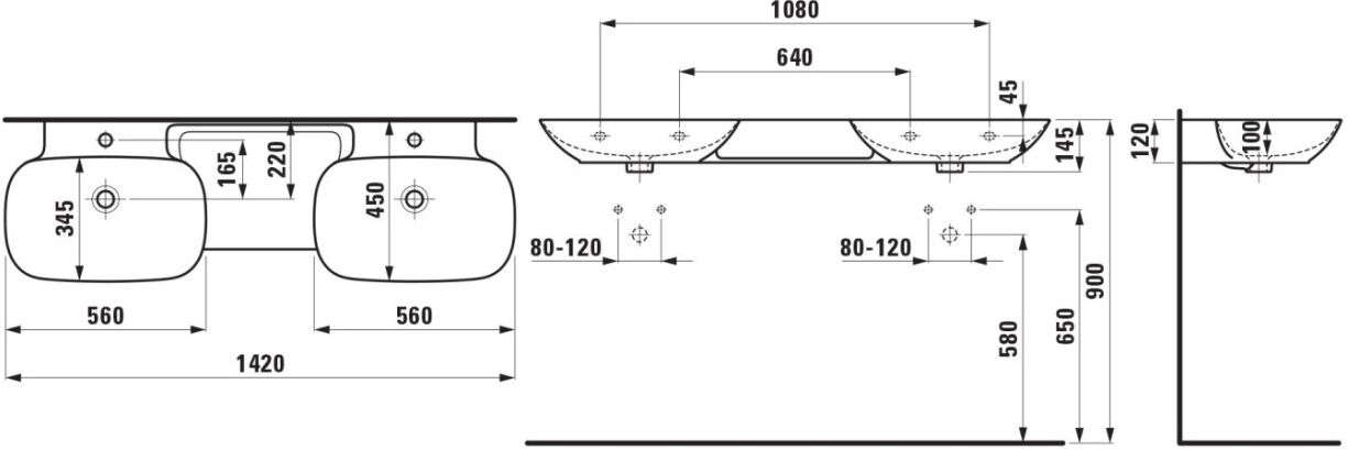 LAUFEN Doppelwaschtisch INO 450x1420x145 H8143044001091