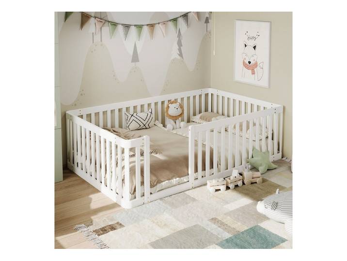 Ulife Kinderbett 90x200cm Holzbettgestell mit Zaun, weiß (1-tlg)