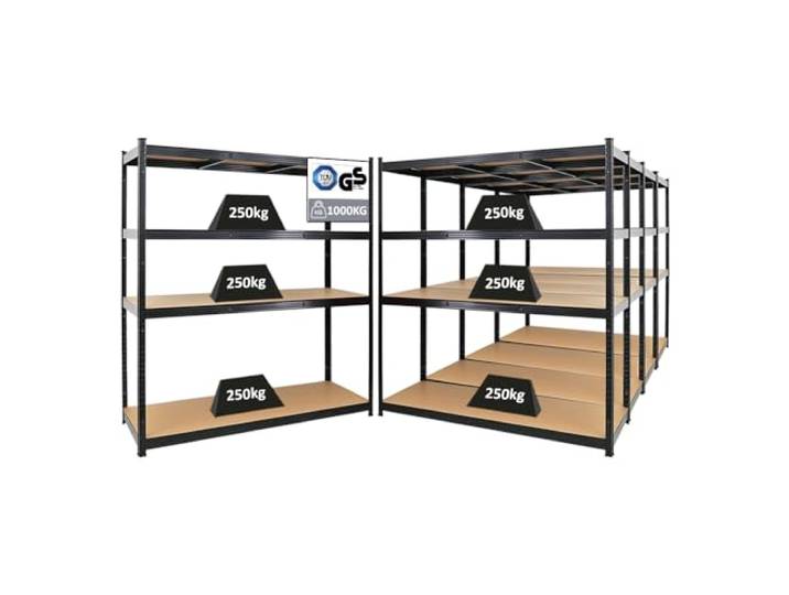 PROREGAL Mega Deal 5X Schwerlastregal Taurus XL mit TÜV/GS Zertifizierung 180x160x60cm mit Fachlast 250kg Schwarz Kellerregal, Steckregal, Garagenregal, Lagerregal