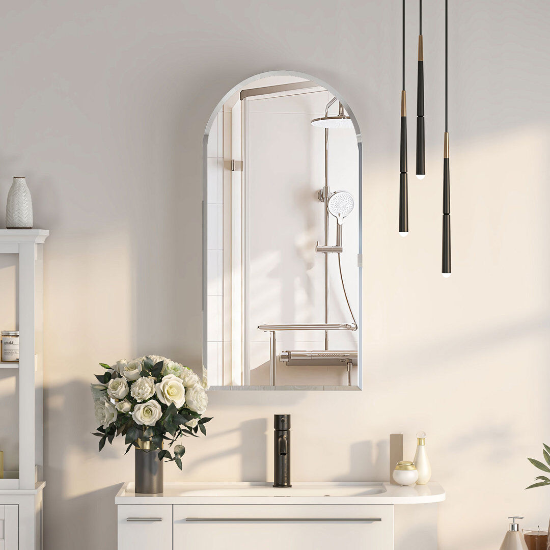 17 Stories Aishwarya 40x80cm Wall-Mounted Arched Mirror Cabinet with 4-Tier Shelves Chrome 80mm H