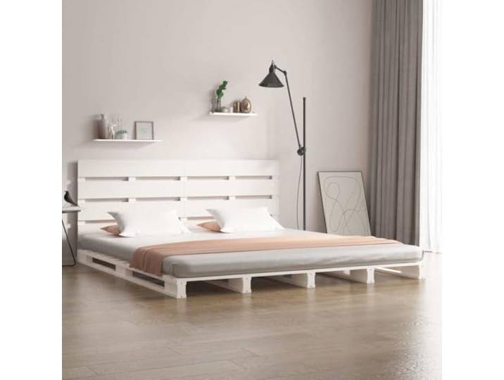 KGHFDVB Bett Weiß 200 x 200 x 80 cm aus massivem Kiefernholz Massives Kiefernholz, Lattenrost für gleichmäßige Gewichtsverteilung, fürs Schlafzimmer, Bettrahmen 200 x 200 cm, ohne