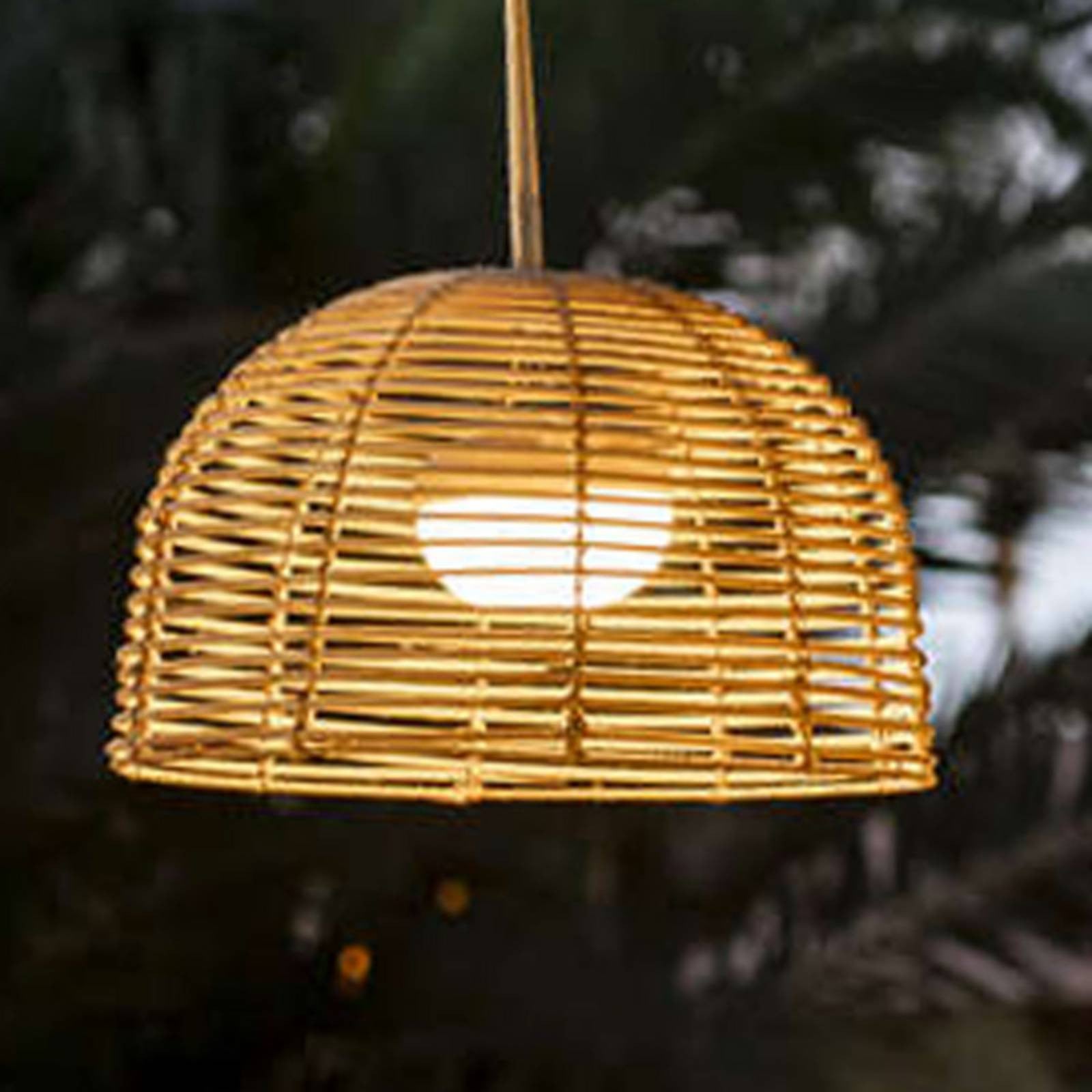 Newgarden Bossa LED hanglamp met oplaadbare batterij, beige/hout, dimbaar met afstandsbediening