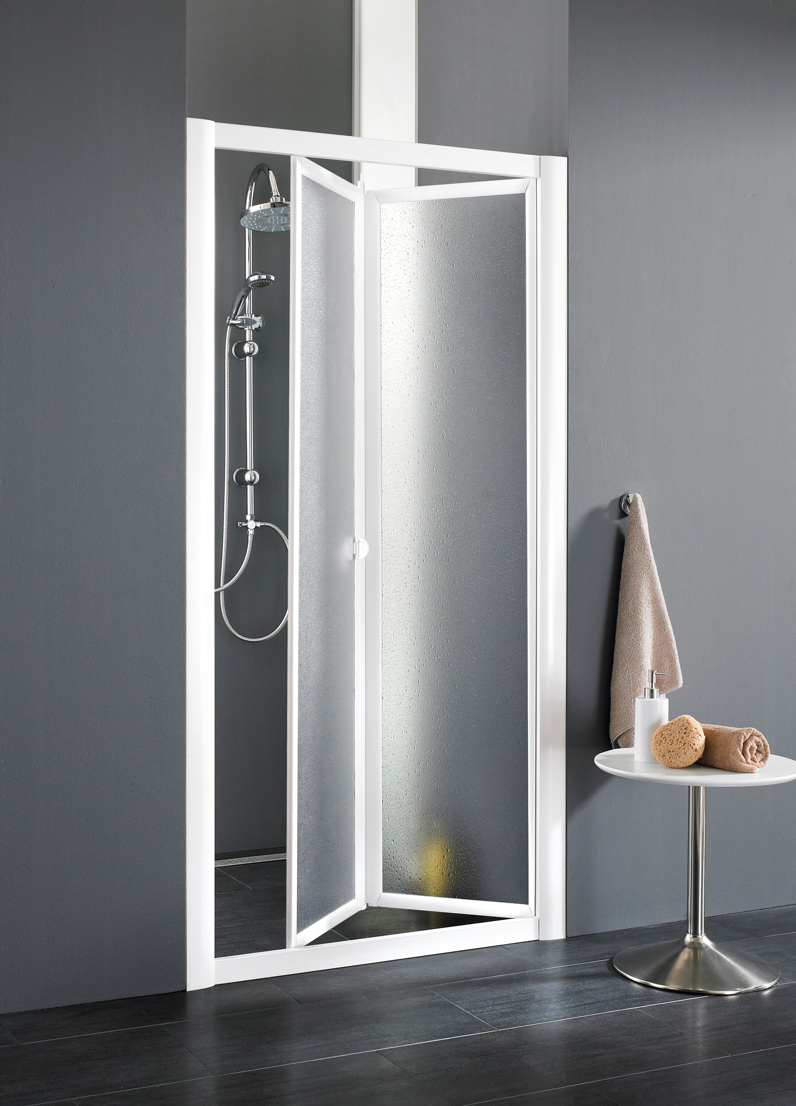 Dusch-Falttür FORTE "Domino", weiß, B:81cm H:185cm T:3cm, Duschtüren, Dusch-Falttür, mit Verstellbereich