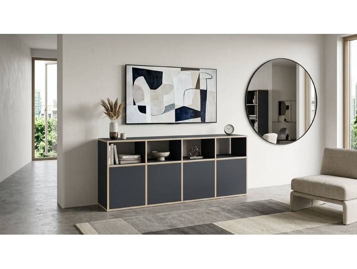 Multiplex Sideboard - Kommode mit vielen Optionen Premium Dekore Schwarz Multiplex Kante