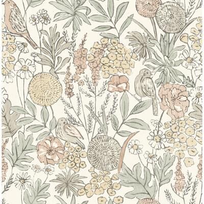 Chesapeake Goldfinch Peach Birds and Blooms Wallpaper
