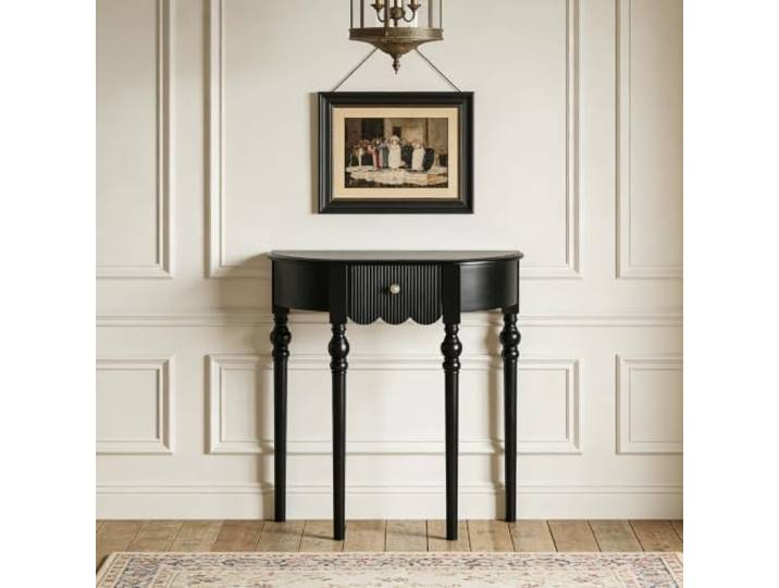 Massivholz Konsole Tisch mit geriffelten Schubladen für Eingangstisch FAS-Qualität Gummiholz, französischer Retro-Stil, schmal platzsparend, Flurkonsole Tisch(Black,35.4in/90cm)
